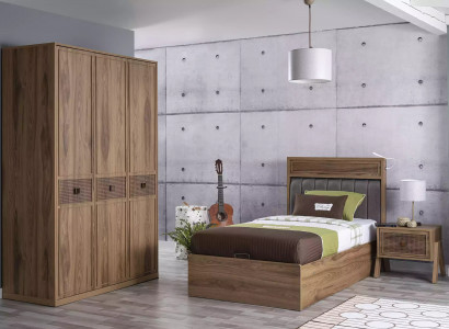 Bed wooden bed with bed drawer furniture youth bed wood brown set 3-piece